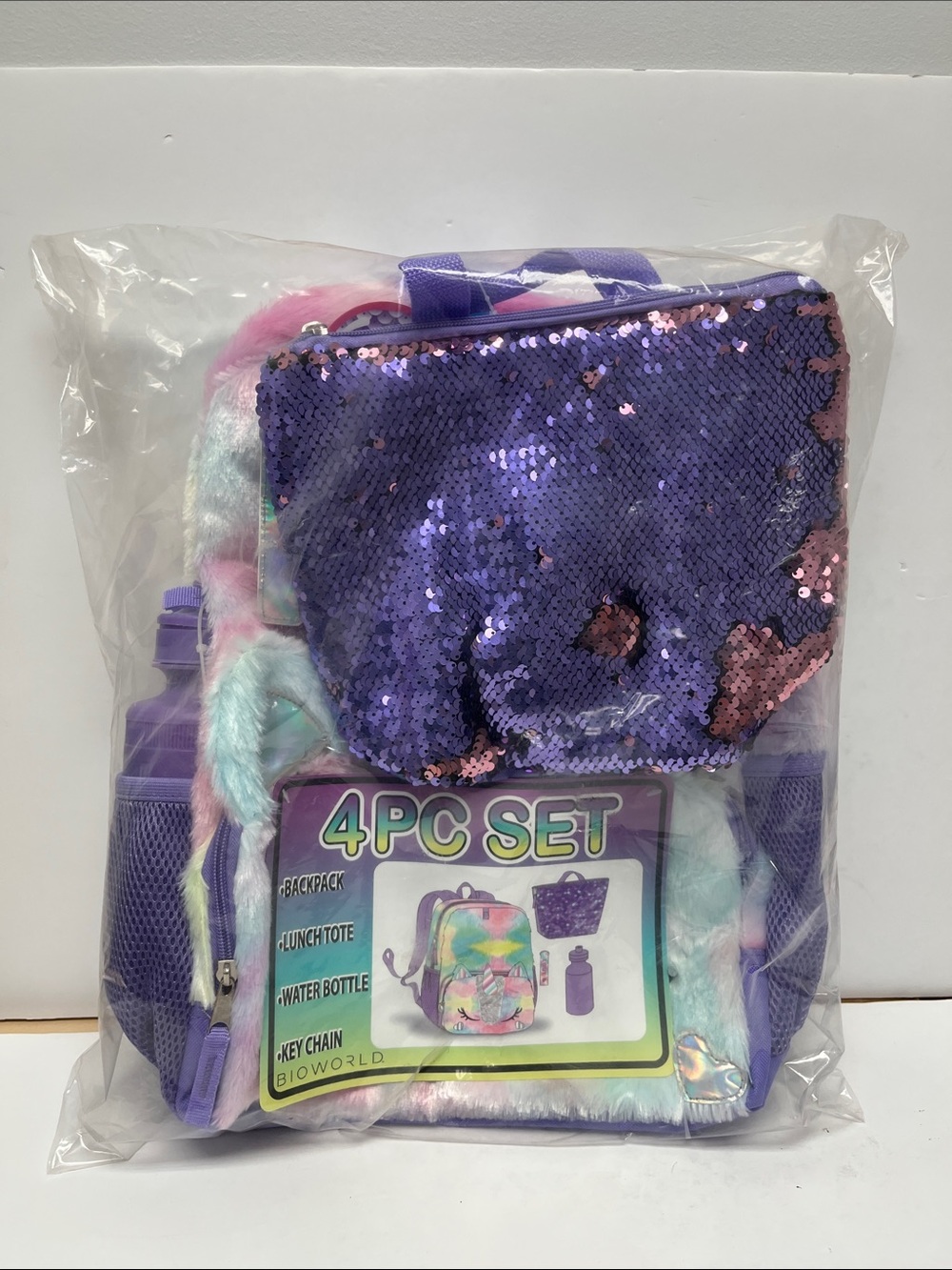 Bioworld Purple Sequin Kids 4-Piece Backpack Set